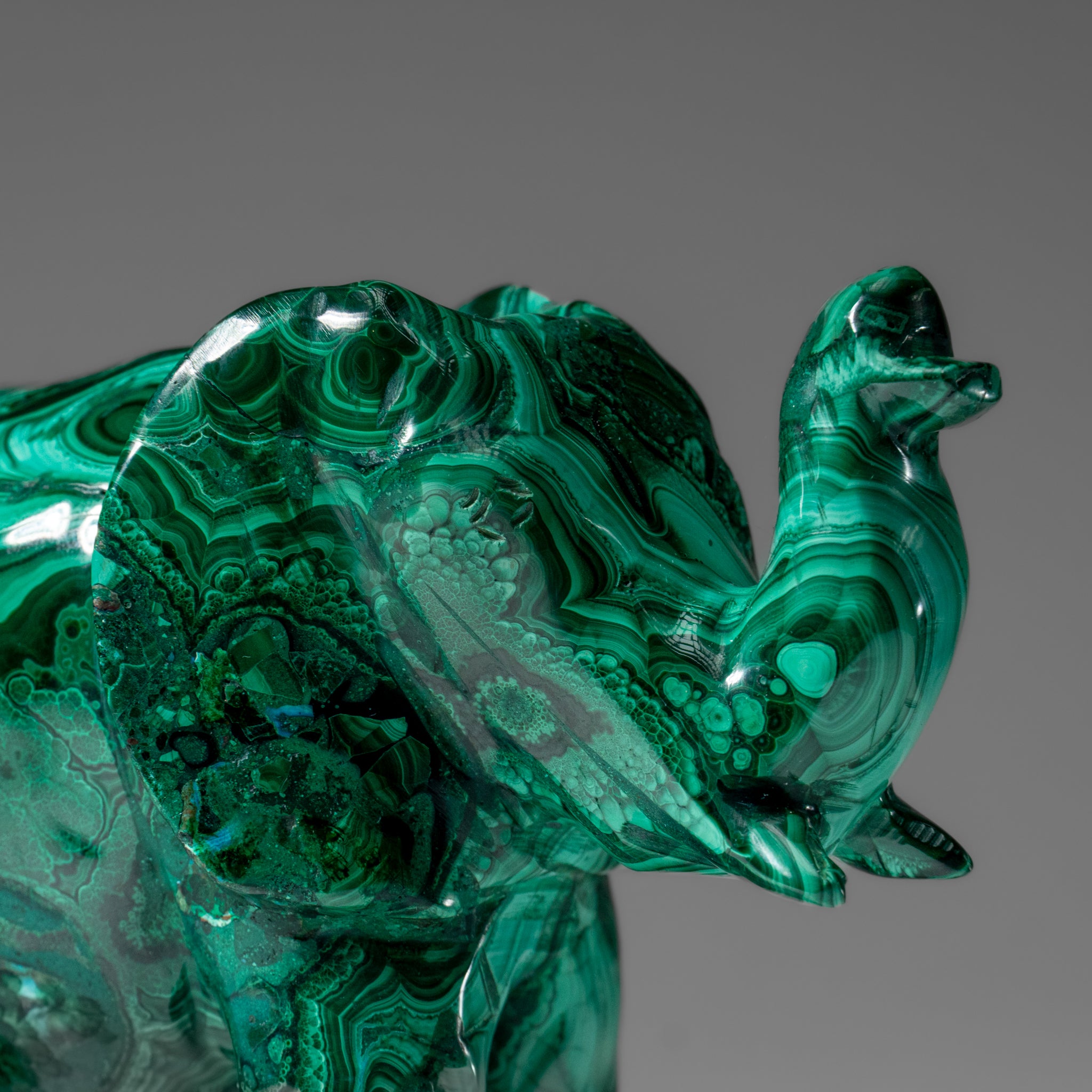 Genuine Polished Malachite Elephant Carving (2.4 lbs)