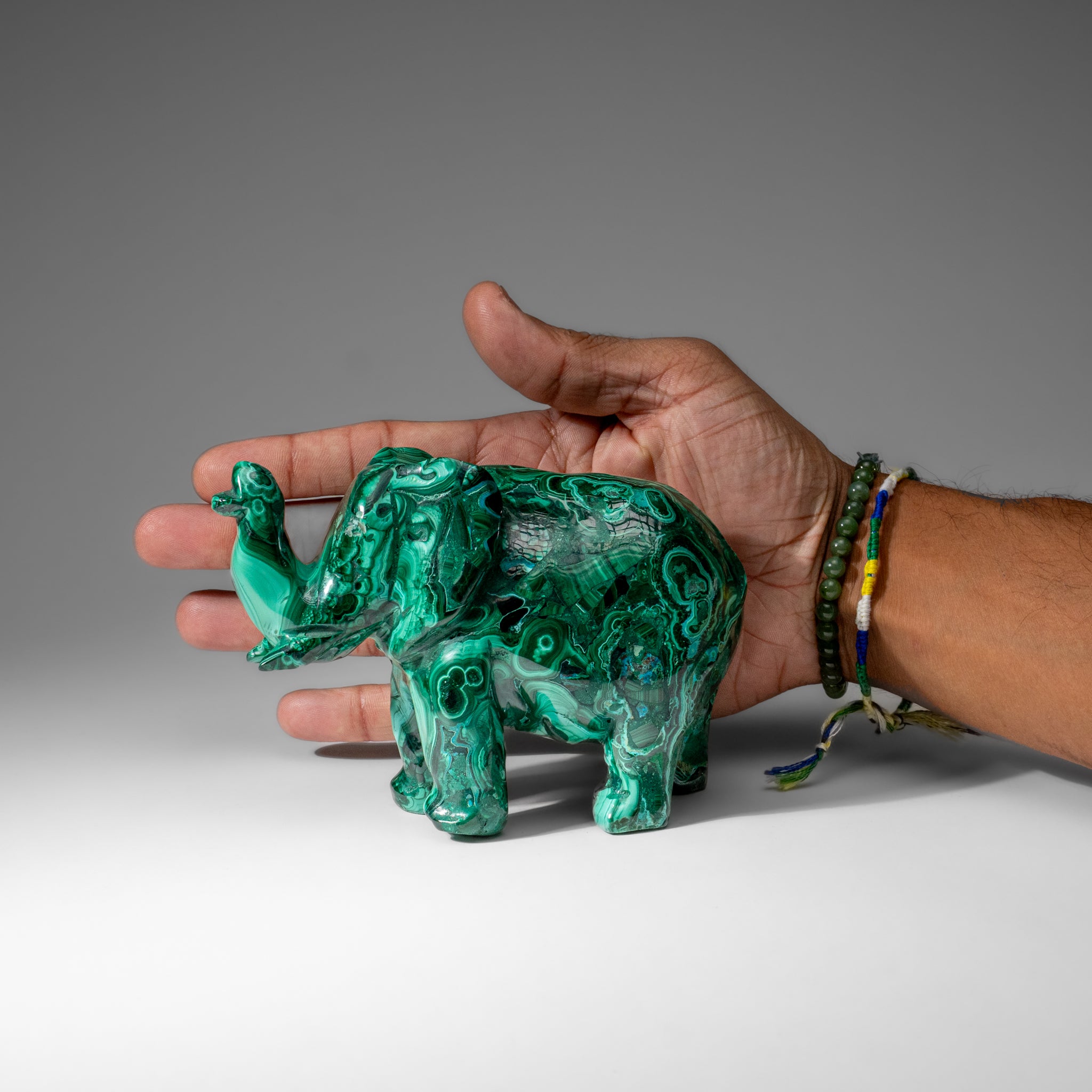 Genuine Polished Malachite Elephant Carving (2.4 lbs)