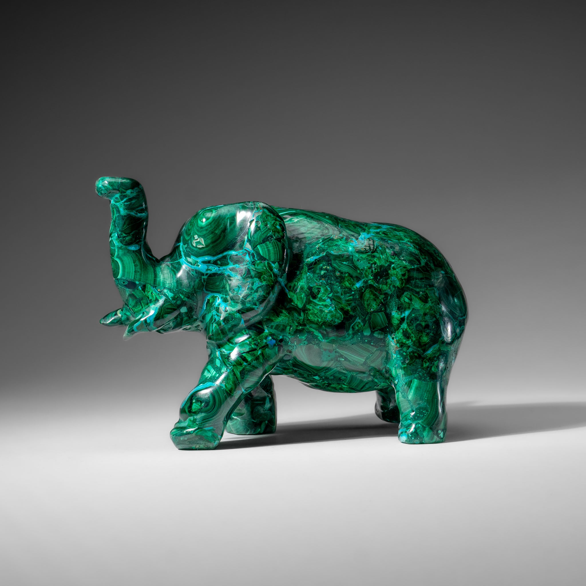 Genuine Polished Malachite Elephant Carving (3.9 lbs)