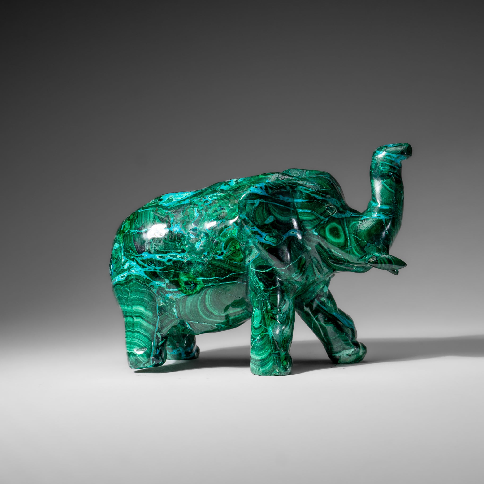Genuine Polished Malachite Elephant Carving (3.9 lbs)