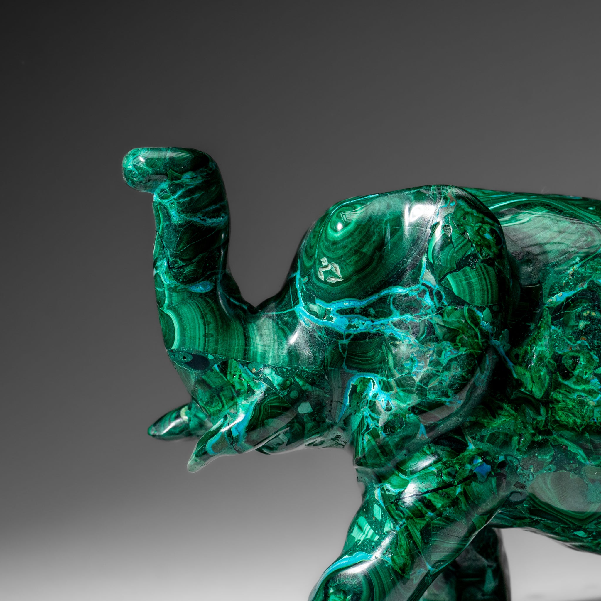 Genuine Polished Malachite Elephant Carving (3.9 lbs)
