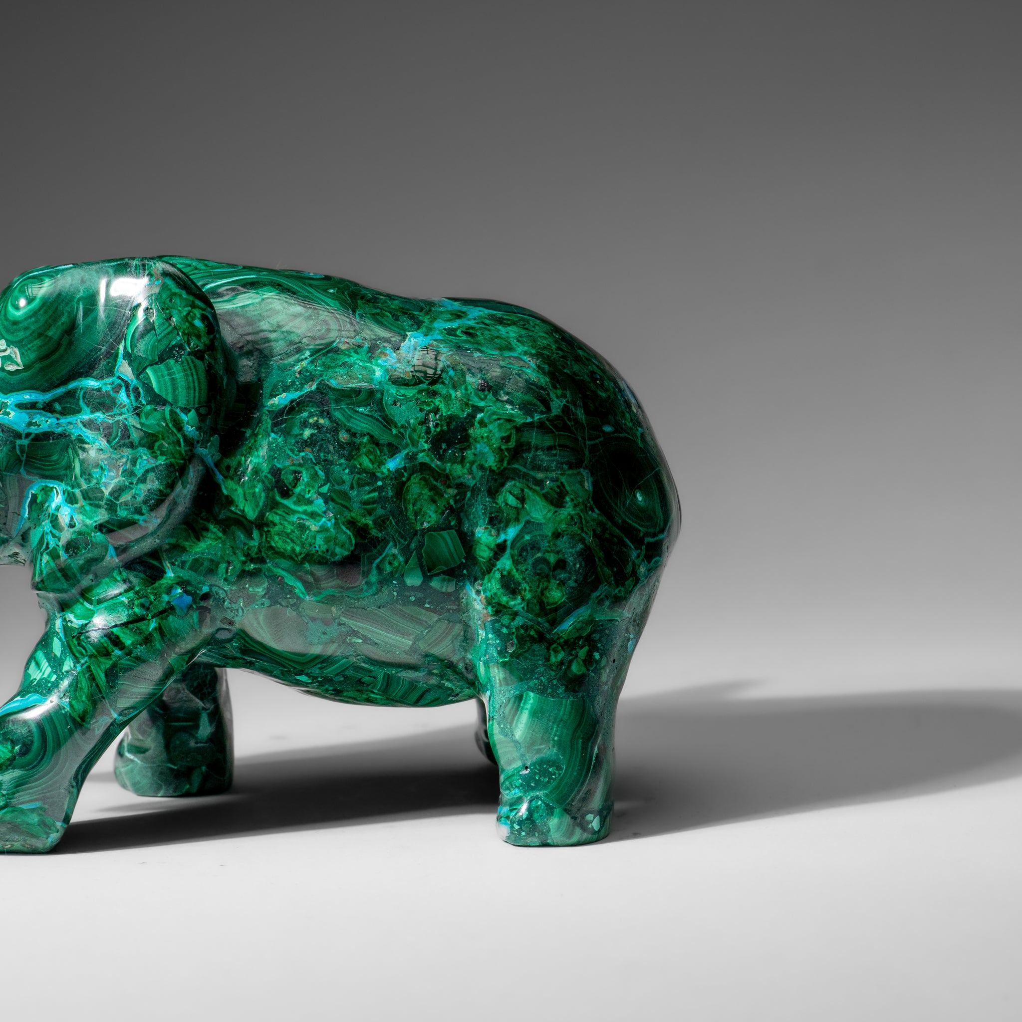 Genuine Polished Malachite Elephant Carving (3.9 lbs)