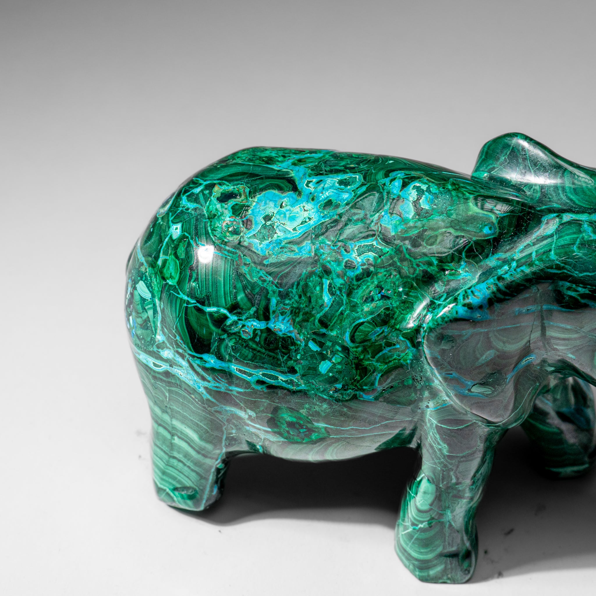 Genuine Polished Malachite Elephant Carving (3.9 lbs)