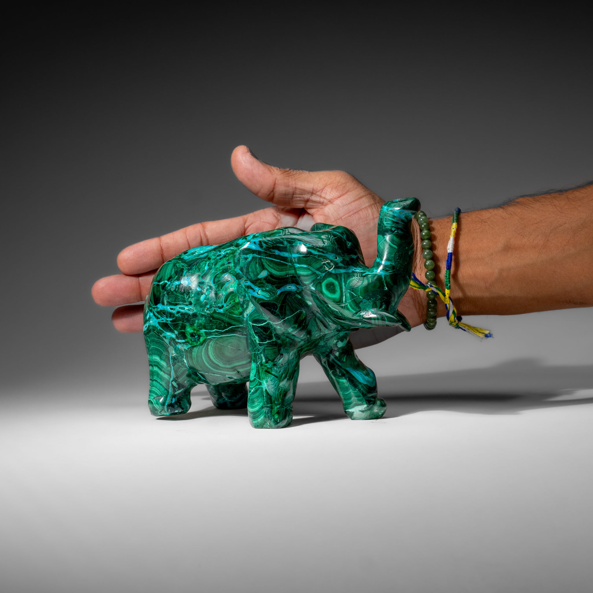 Genuine Polished Malachite Elephant Carving (3.9 lbs)