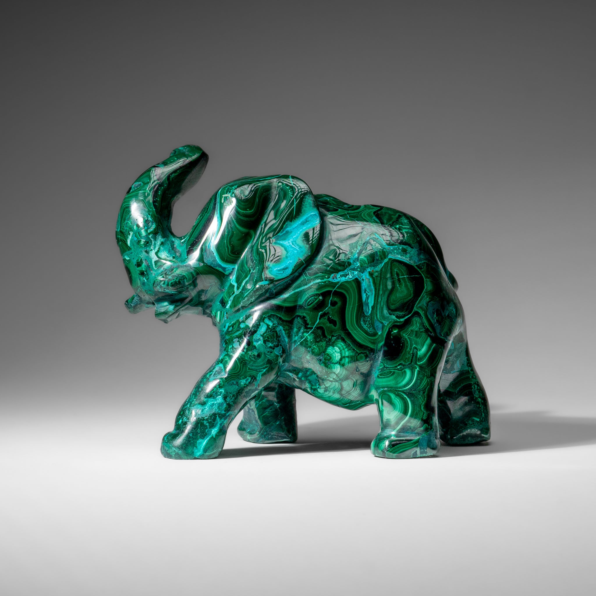 Genuine Polished Malachite Elephant Carving (4.3 lbs)