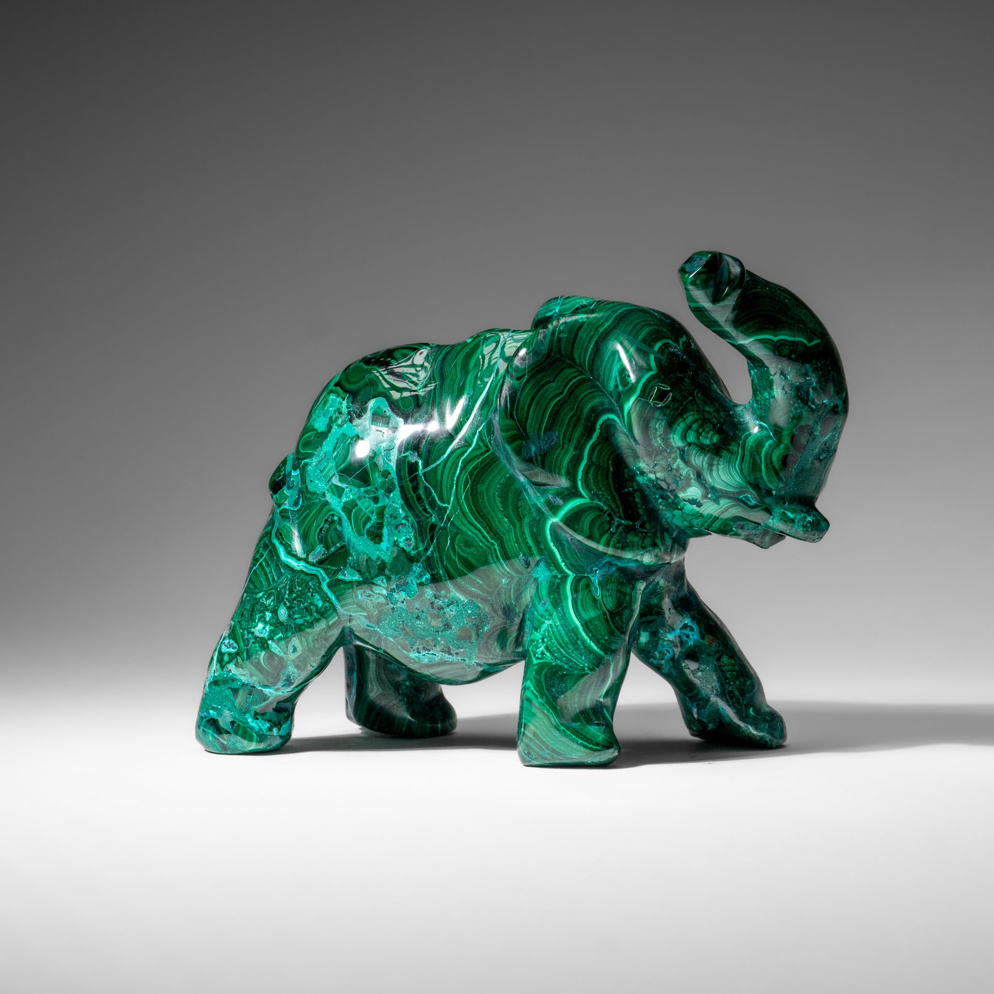 Genuine Polished Malachite Elephant Carving (4.3 lbs)
