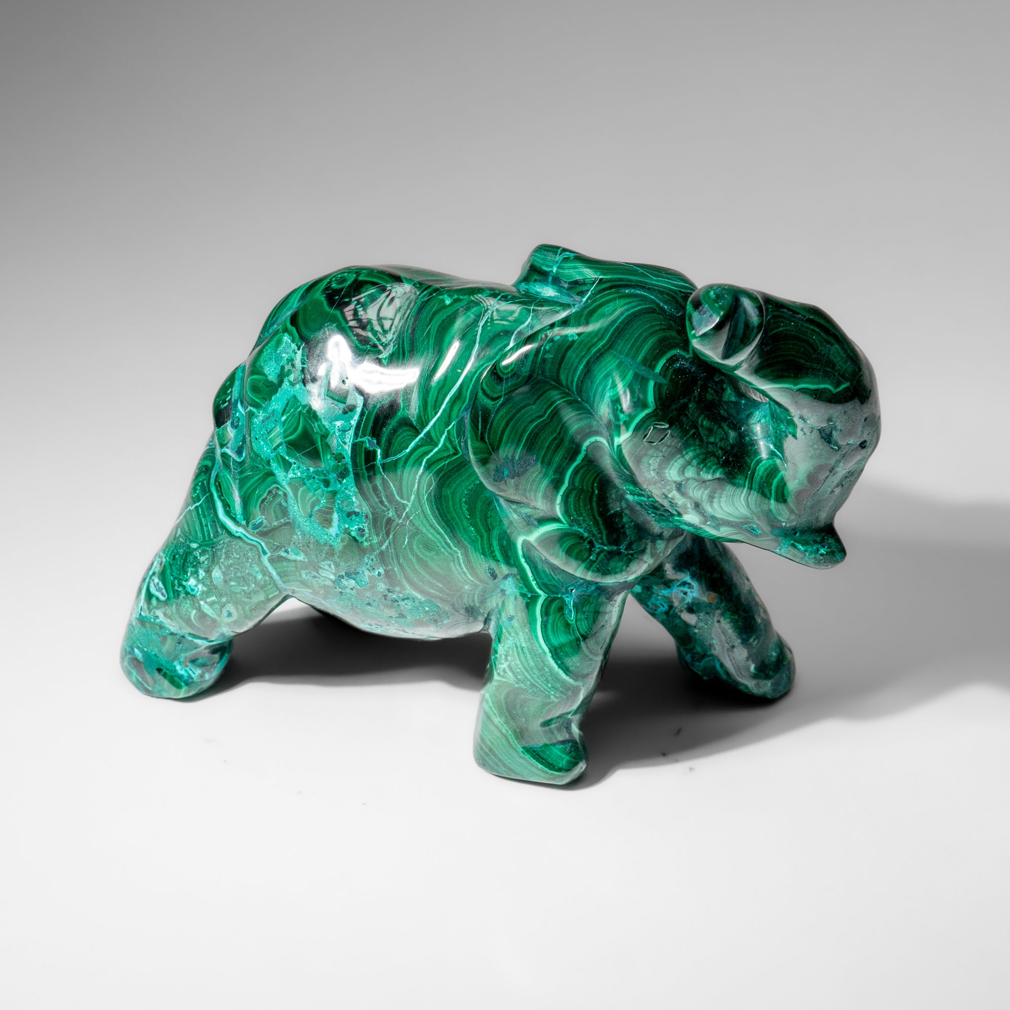 Genuine Polished Malachite Elephant Carving (4.3 lbs)