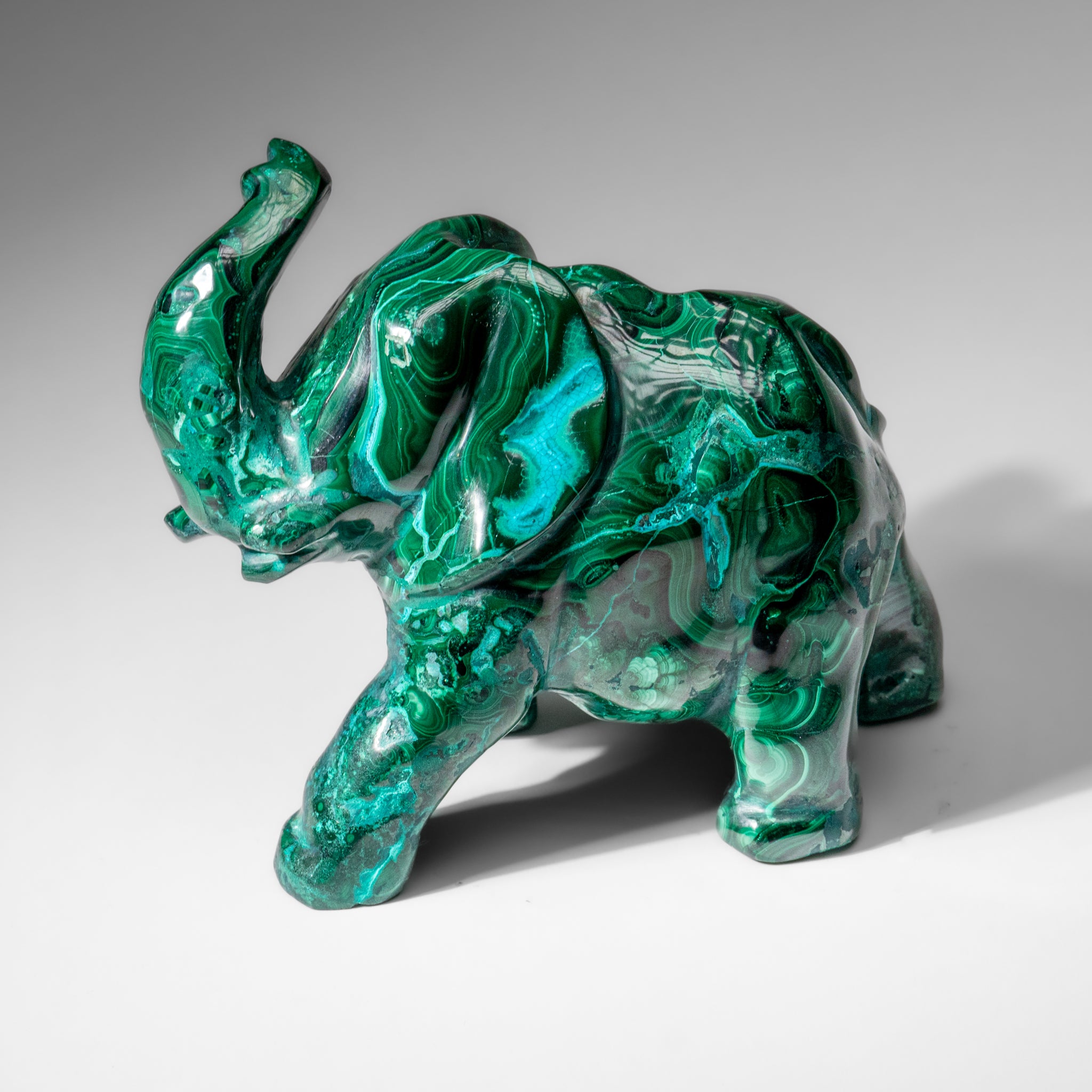 Genuine Polished Malachite Elephant Carving (4.3 lbs)