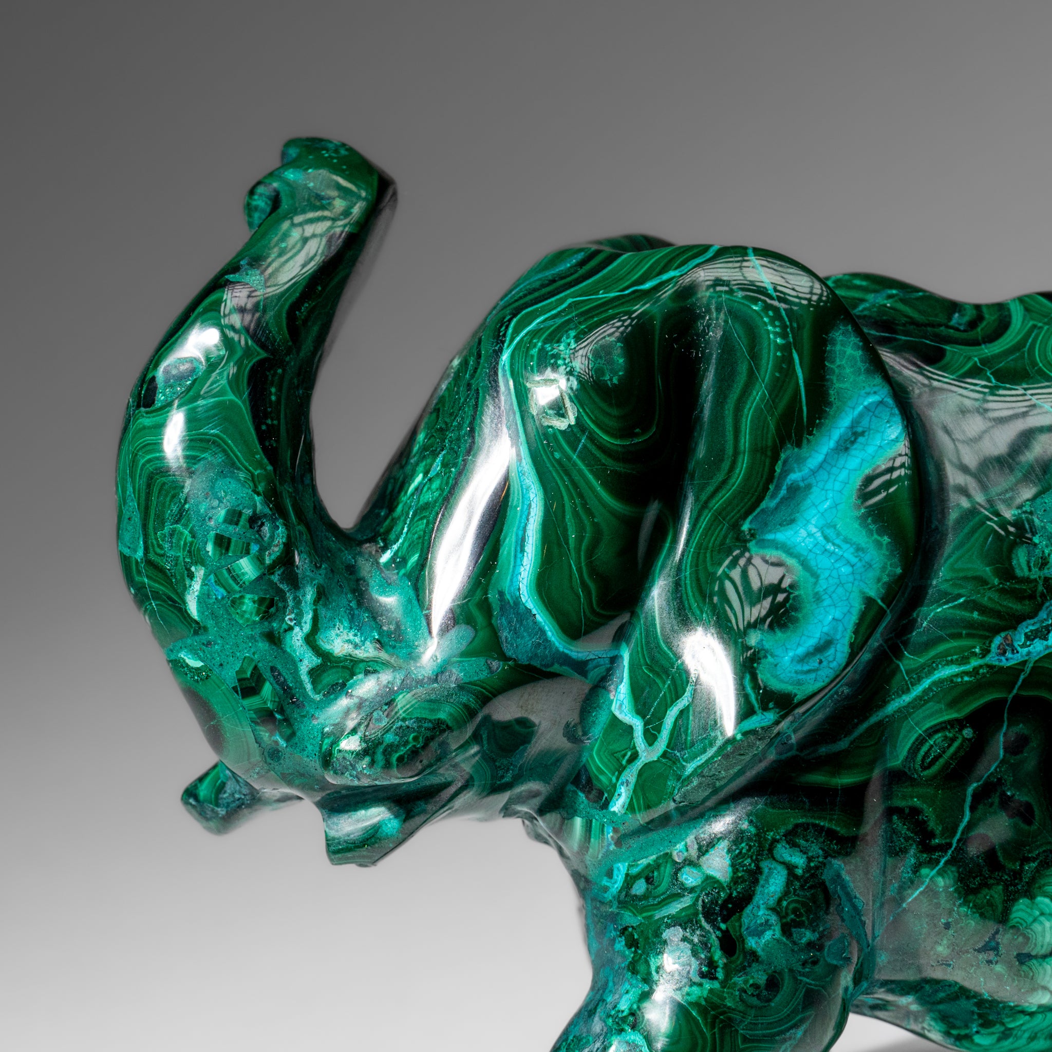 Genuine Polished Malachite Elephant Carving (4.3 lbs)