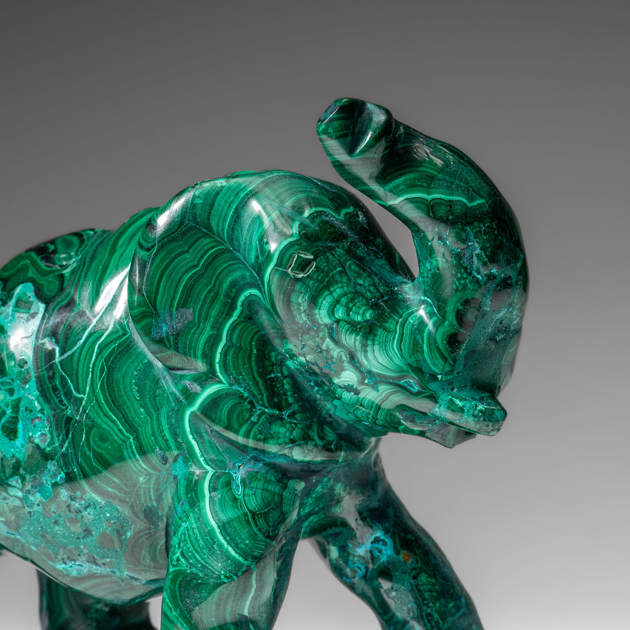 Genuine Polished Malachite Elephant Carving (4.3 lbs)