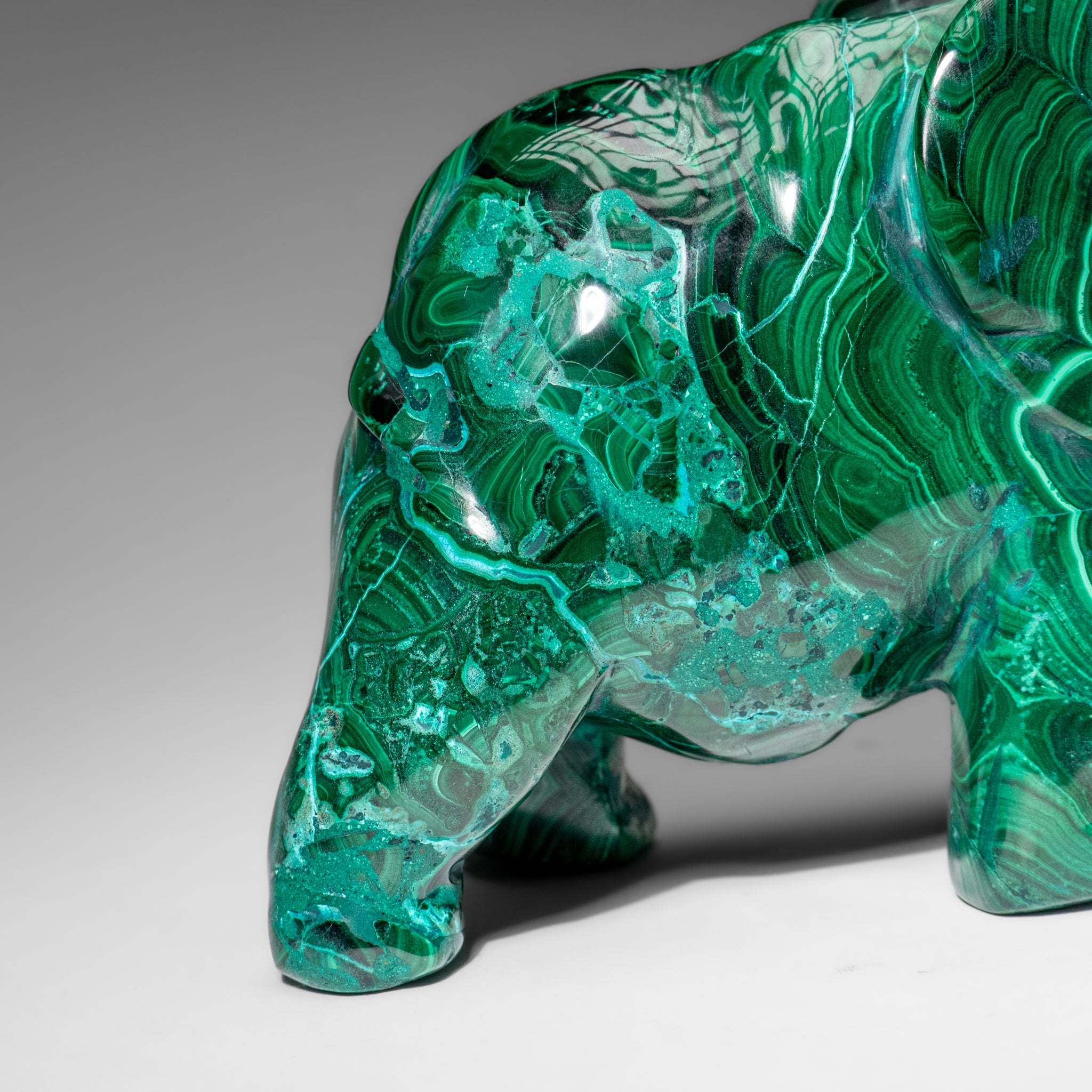 Genuine Polished Malachite Elephant Carving (4.3 lbs)