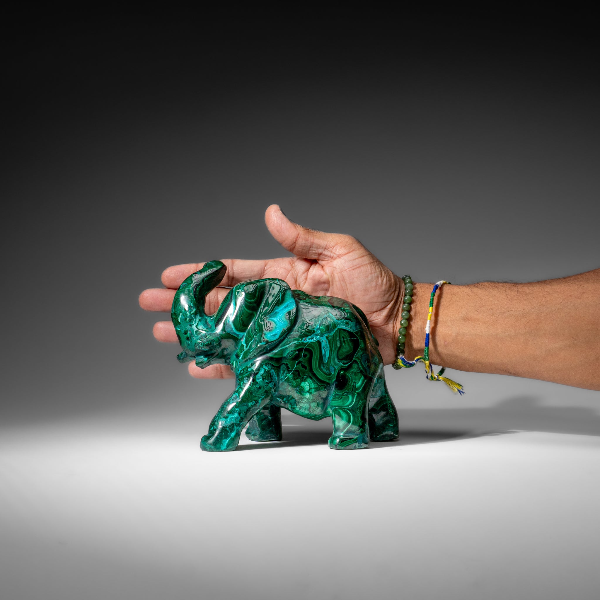 Genuine Polished Malachite Elephant Carving (4.3 lbs)