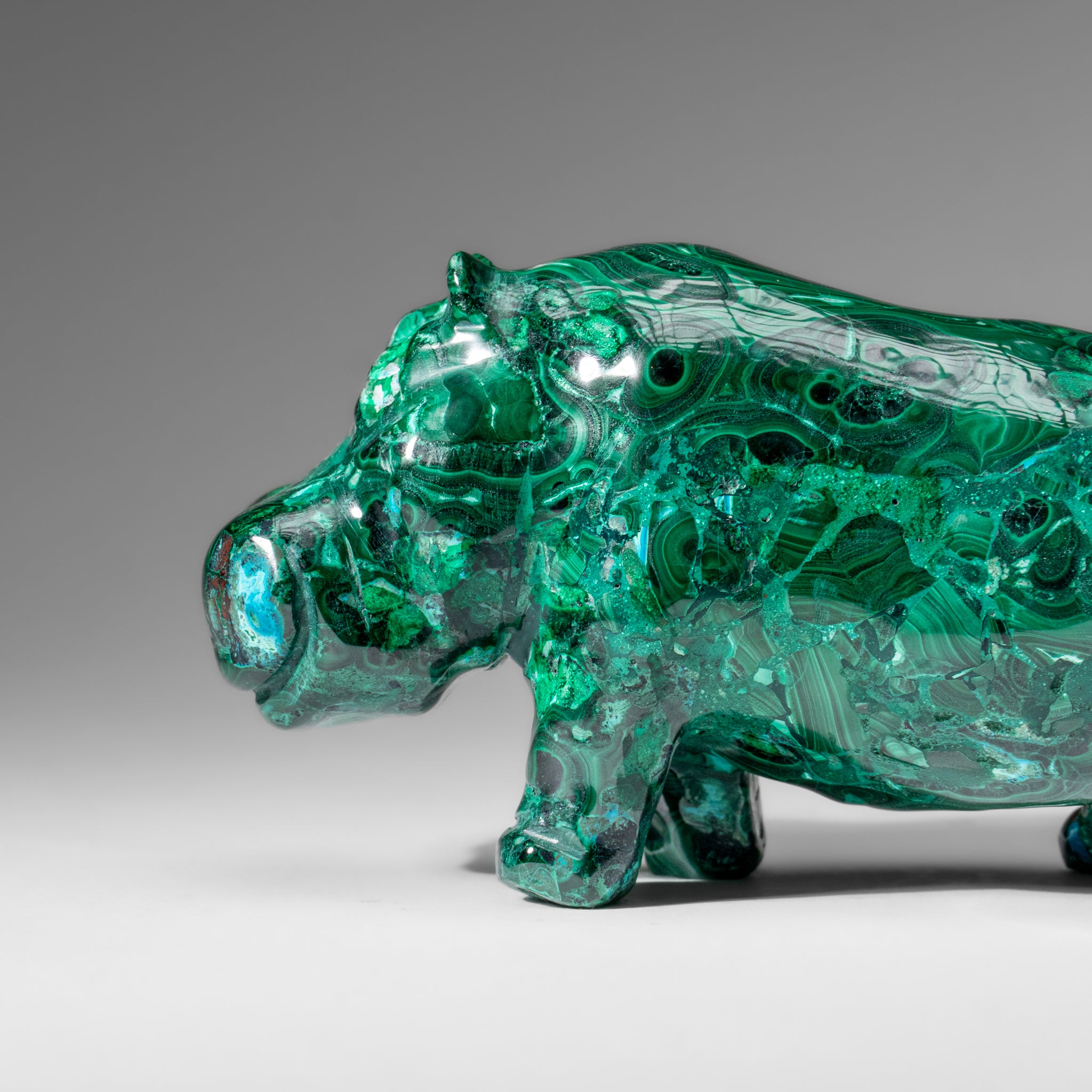 Genuine Polished Malachite Hippo Carving (2.6 lbs)