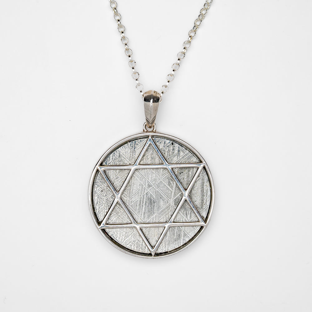 Muonionalusta Meteorite Star of David Pendant with 18" Sterling Silver Chain