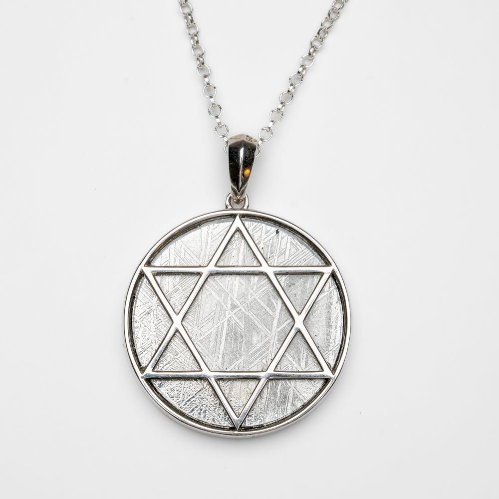 Muonionalusta Meteorite Star of David Pendant with 18" Sterling Silver Chain