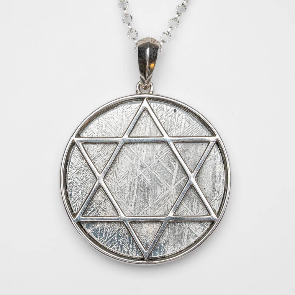 Muonionalusta Meteorite Star of David Pendant with 18" Sterling Silver Chain