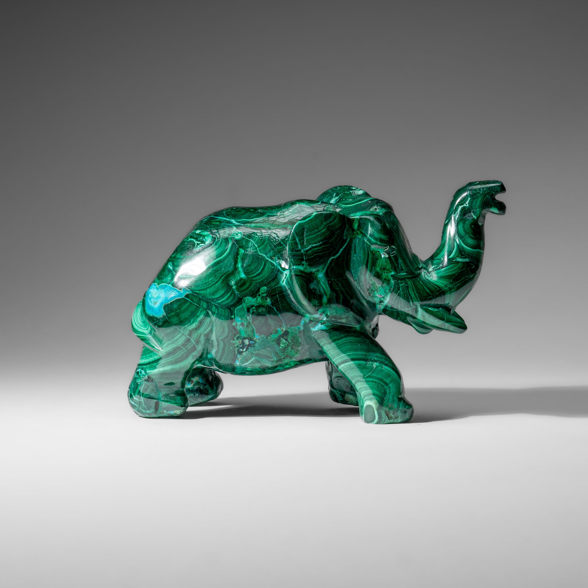Genuine Polished Malachite Elephant Carving (3.1 lbs)