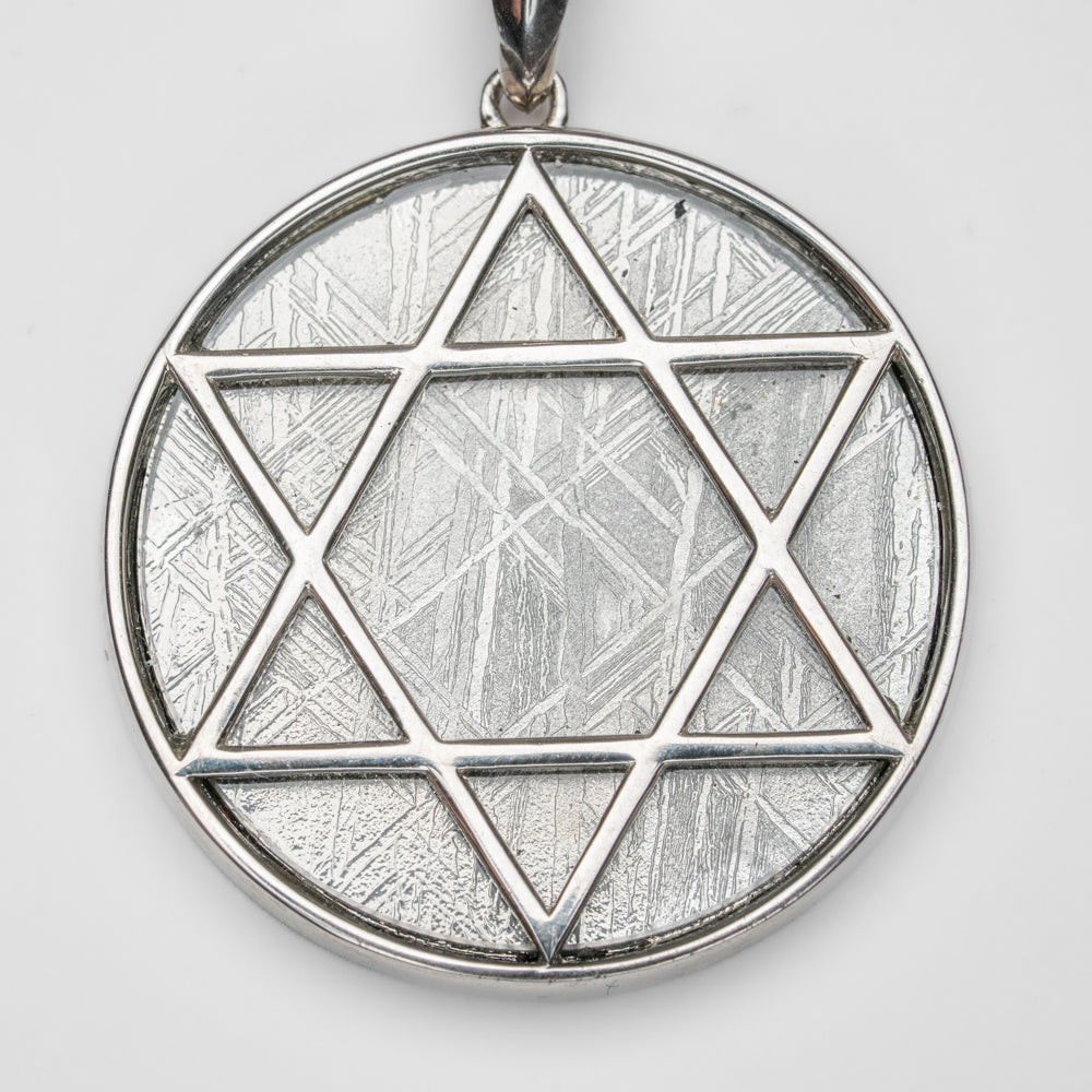 Muonionalusta Meteorite Star of David Pendant with 18" Sterling Silver Chain