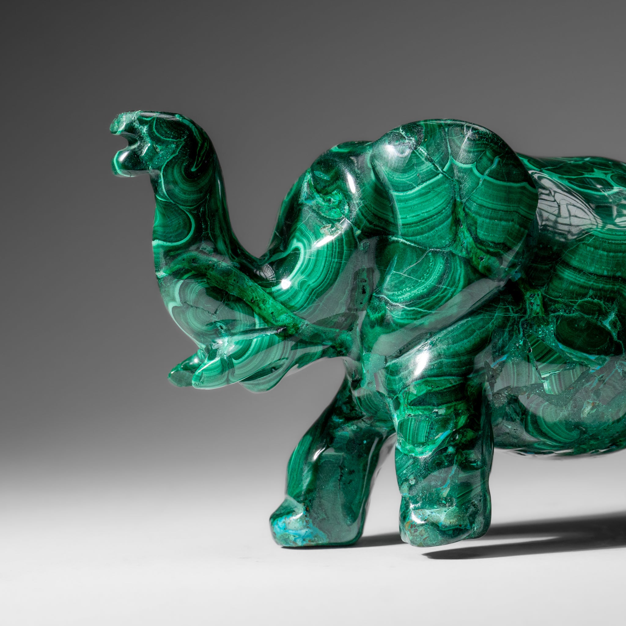 Genuine Polished Malachite Elephant Carving (3.1 lbs)