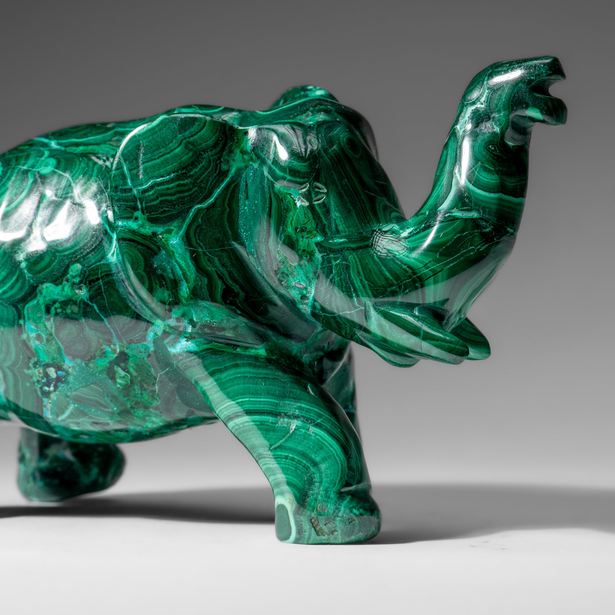 Genuine Polished Malachite Elephant Carving (3.1 lbs)