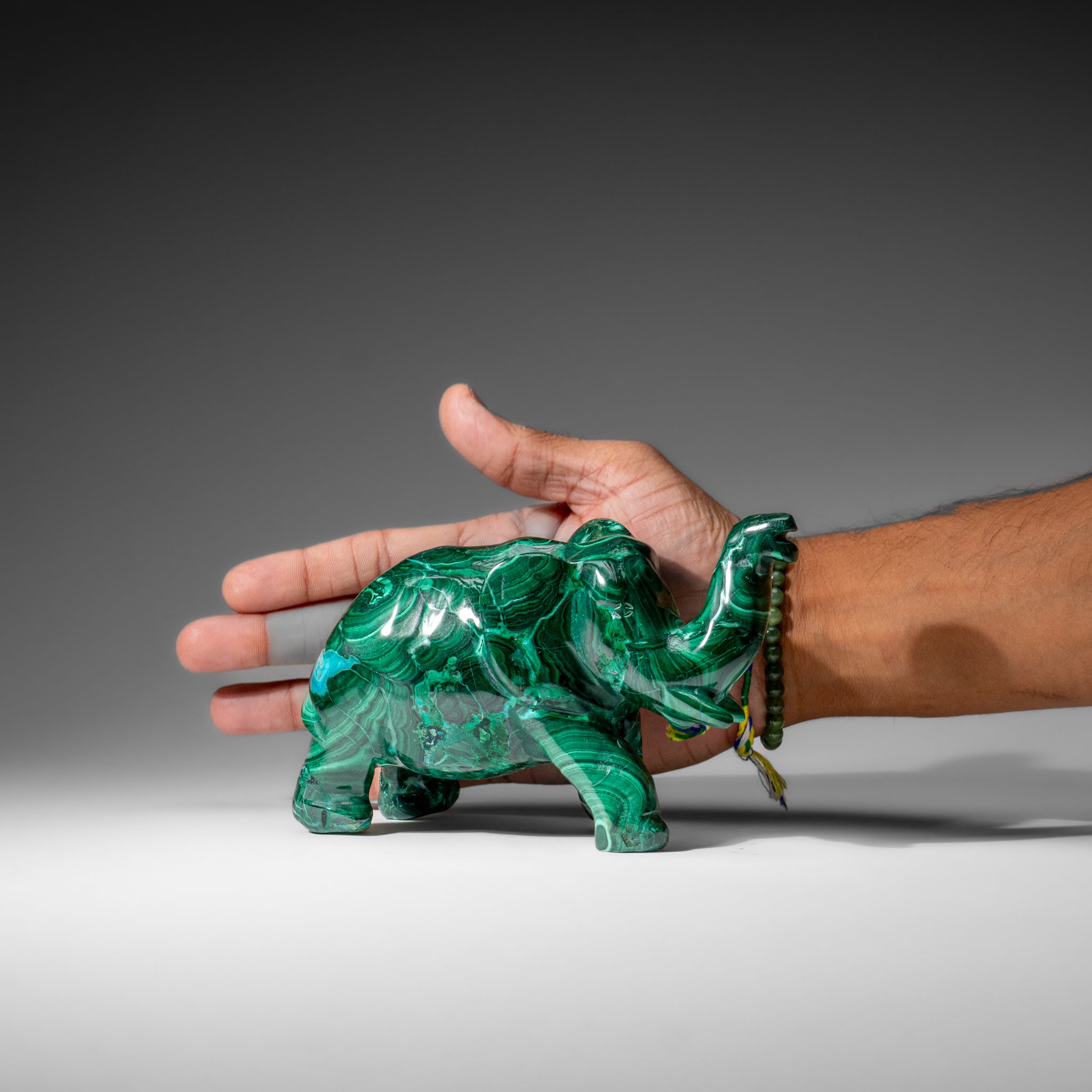 Genuine Polished Malachite Elephant Carving (3.1 lbs)