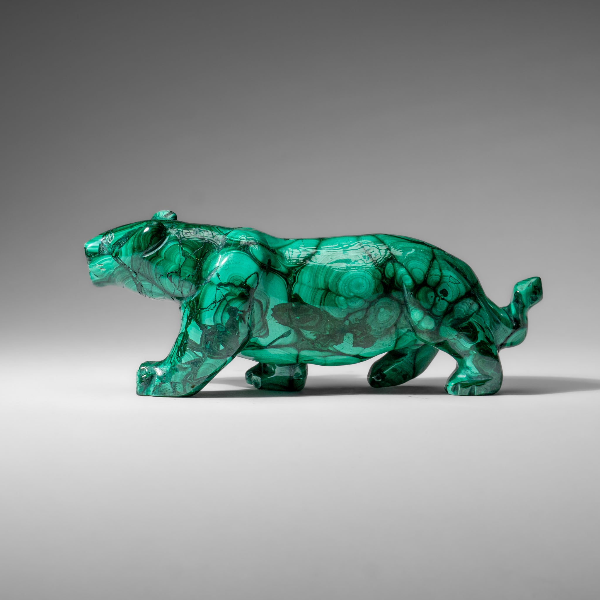 Genuine Polished Malachite Panther Carving (2.2 lbs)
