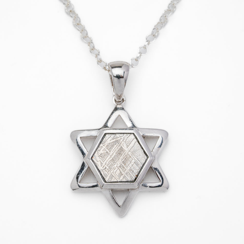 Muonionalusta Meteorite Star of David Pendant with 18" Sterling Silver Chain