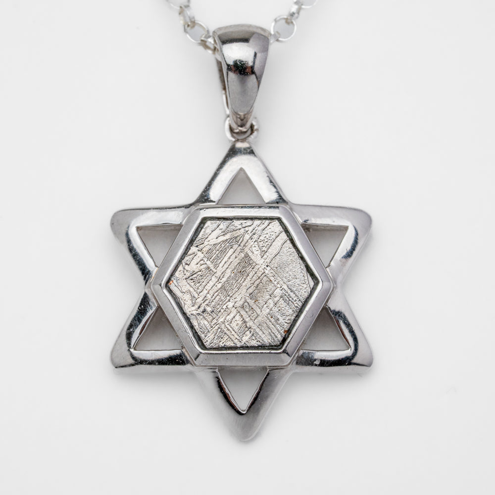 Muonionalusta Meteorite Star of David Pendant with 18" Sterling Silver Chain