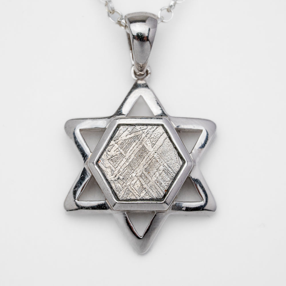 Muonionalusta Meteorite Star of David Pendant with 18" Sterling Silver Chain