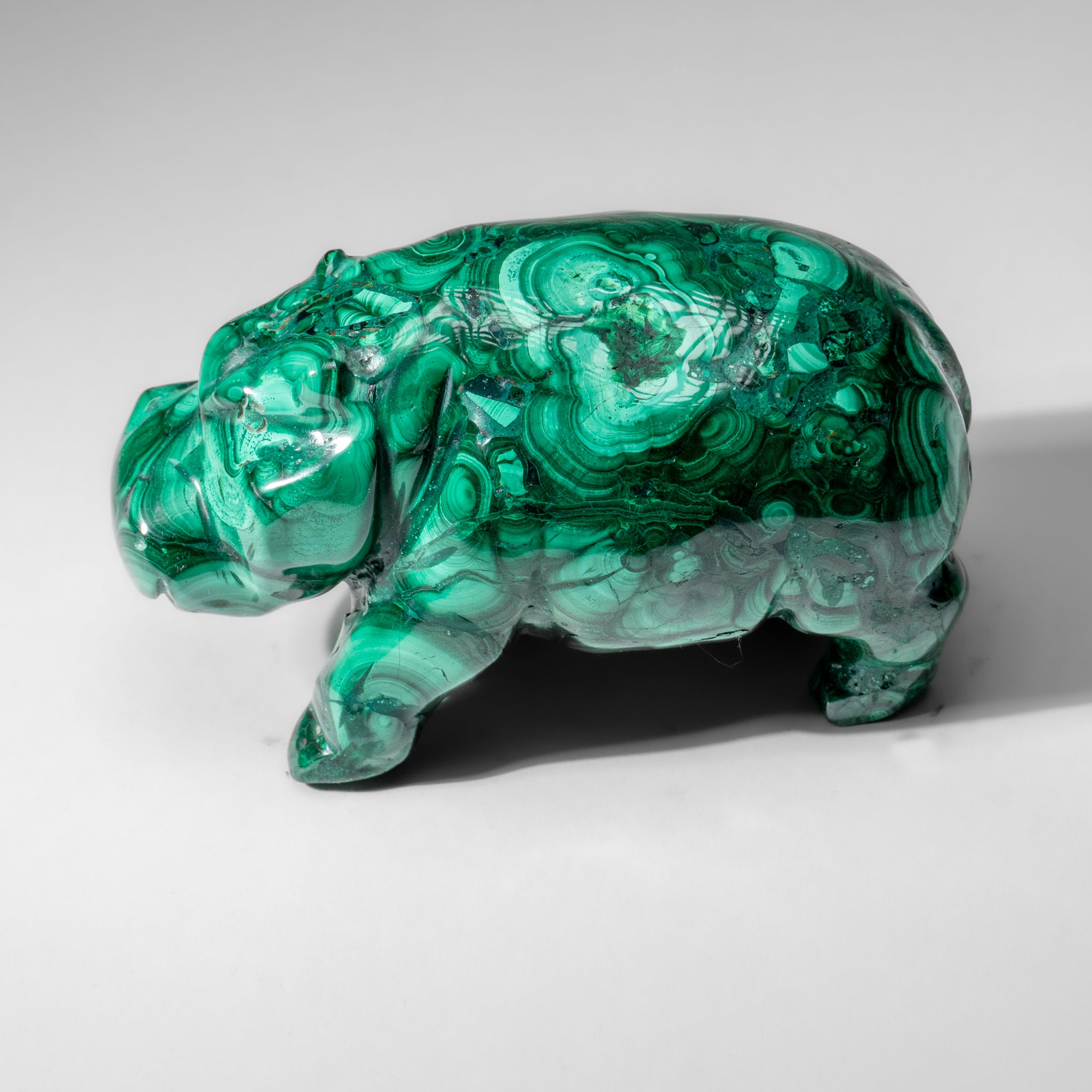 Genuine Polished Malachite Hippo Carving (2.9 lbs)