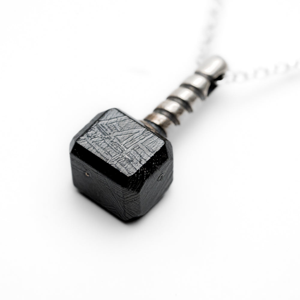 Muonionalusta Meteorite Hammer Pendant with 18" Sterling Silver Chain