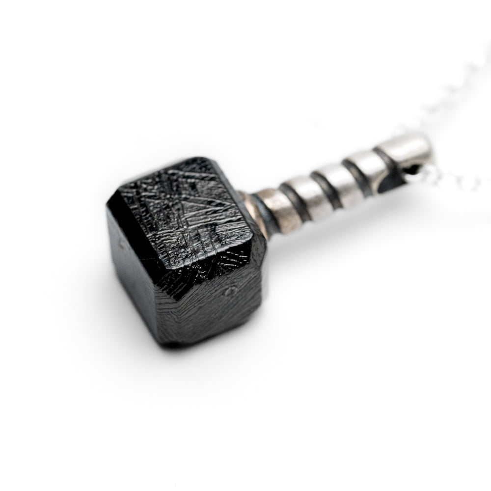 Muonionalusta Meteorite Hammer Pendant with 18" Sterling Silver Chain