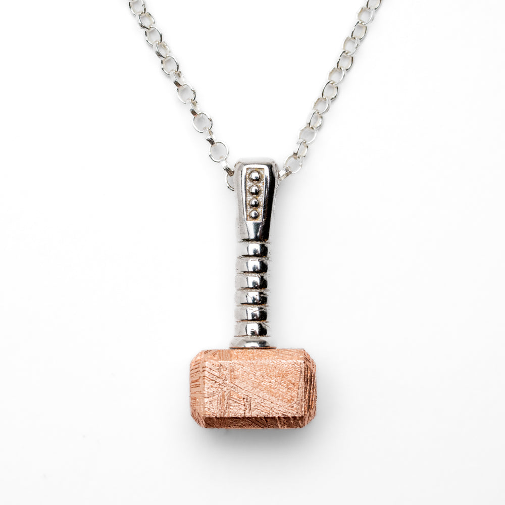 Muonionalusta Meteorite Hammer Pendant with 18" Sterling Silver Chain