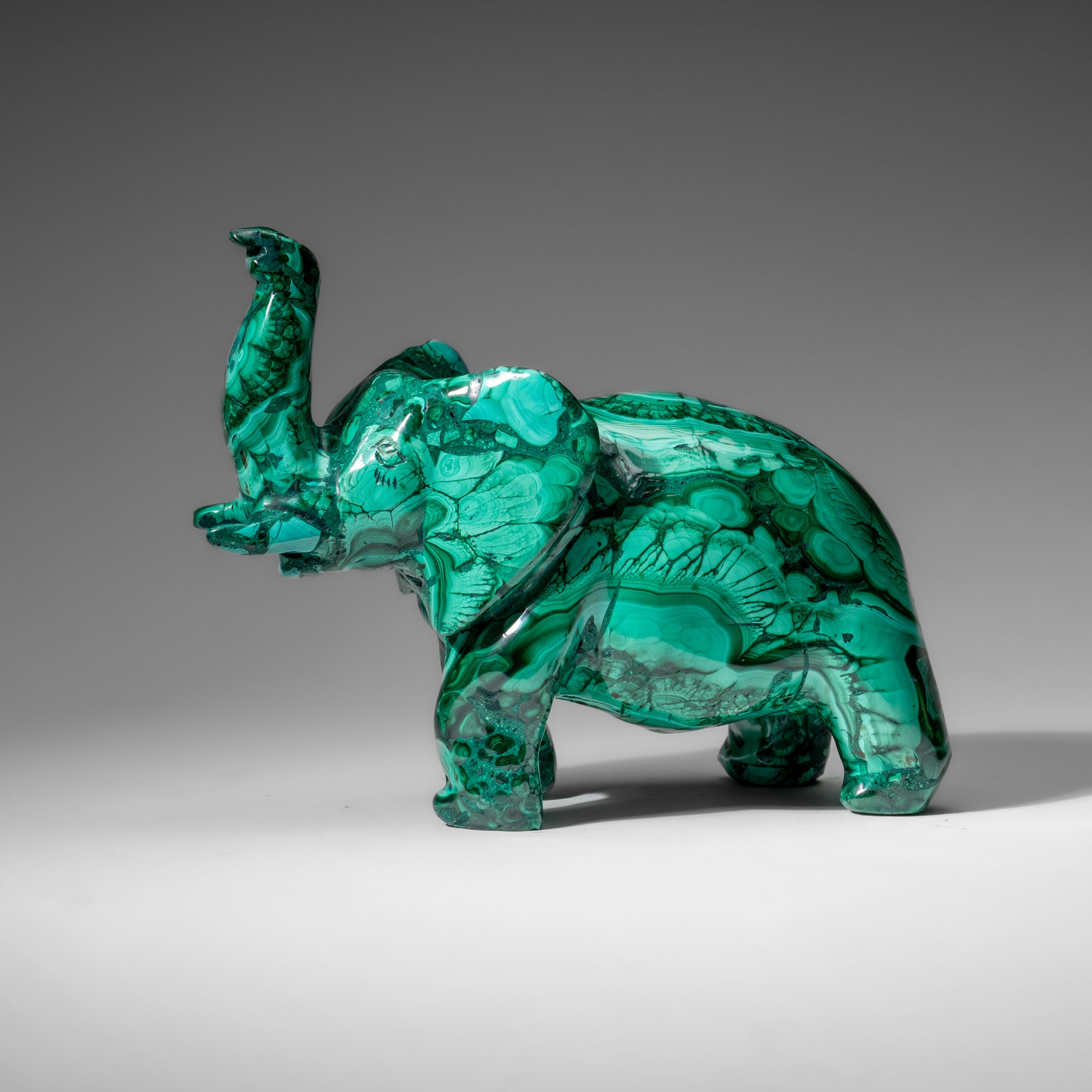 Genuine Polished Malachite Elephant Carving (6.3 lbs)