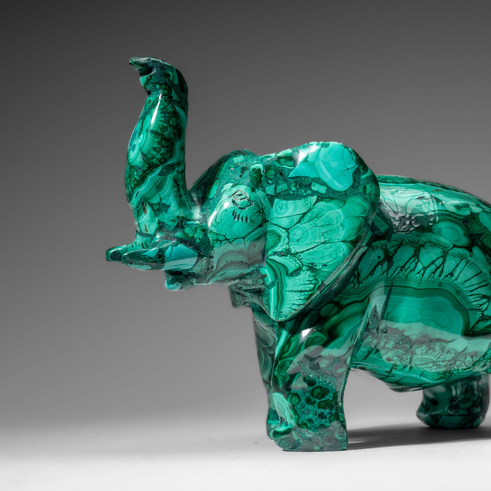 Genuine Polished Malachite Elephant Carving (6.3 lbs)