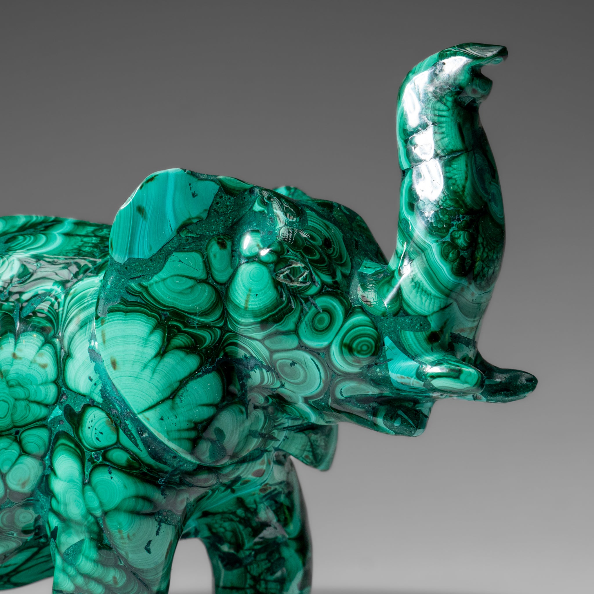 Genuine Polished Malachite Elephant Carving (6.3 lbs)