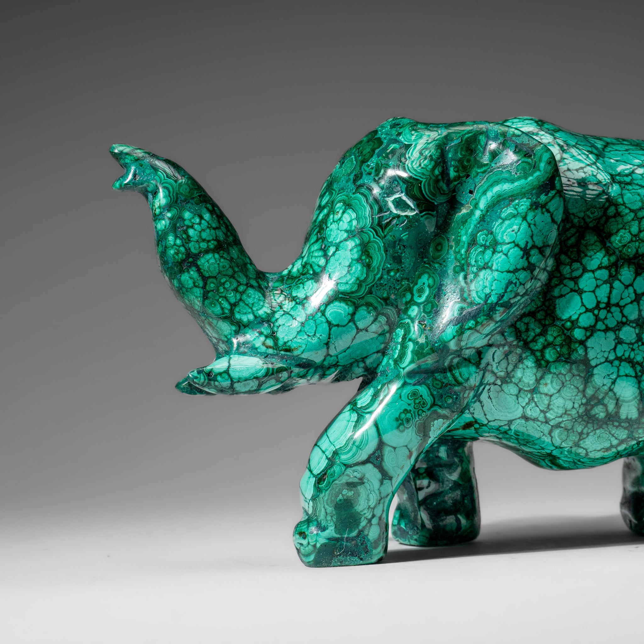 Genuine Polished Malachite Elephant Carving (6.5 lbs)