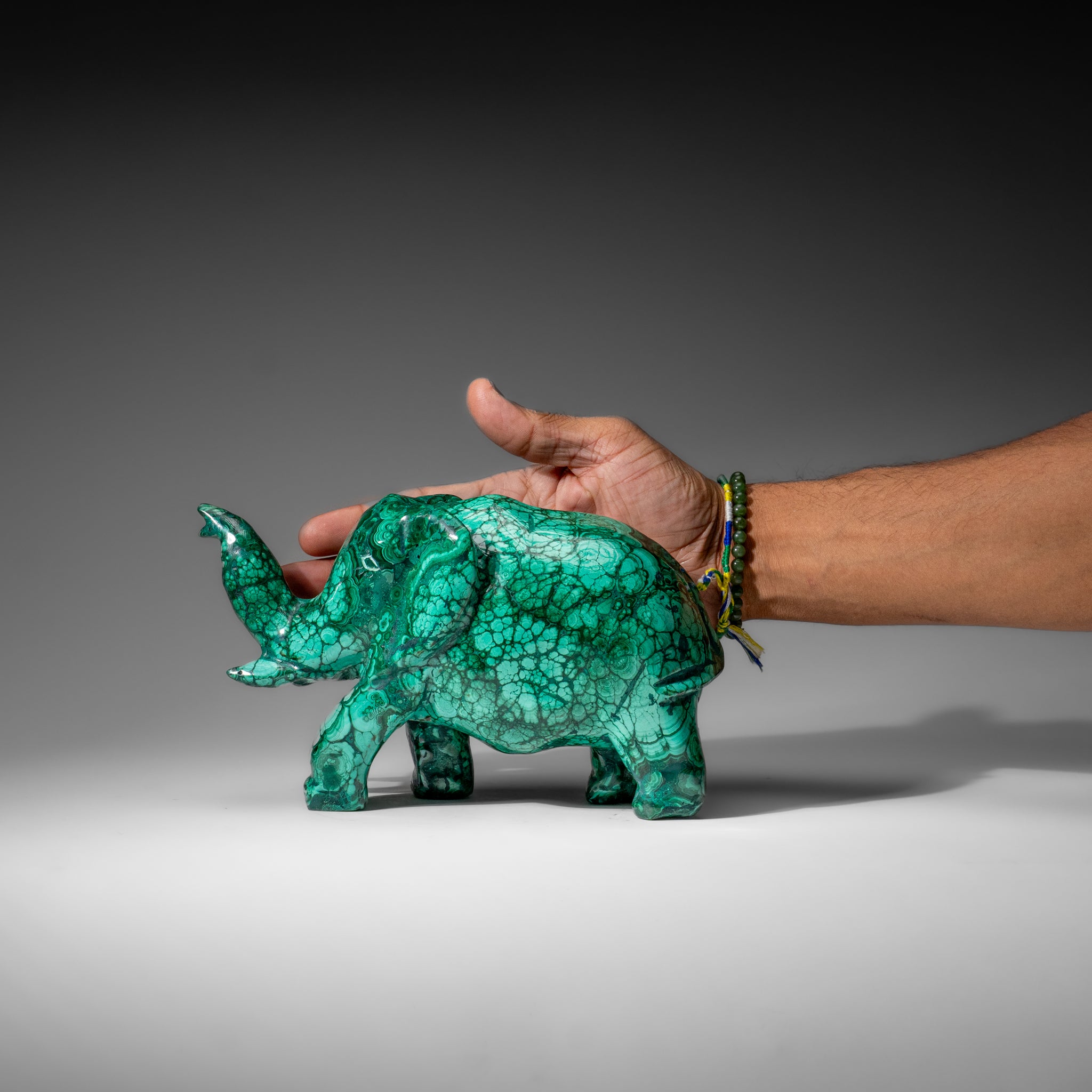 Genuine Polished Malachite Elephant Carving (6.5 lbs)