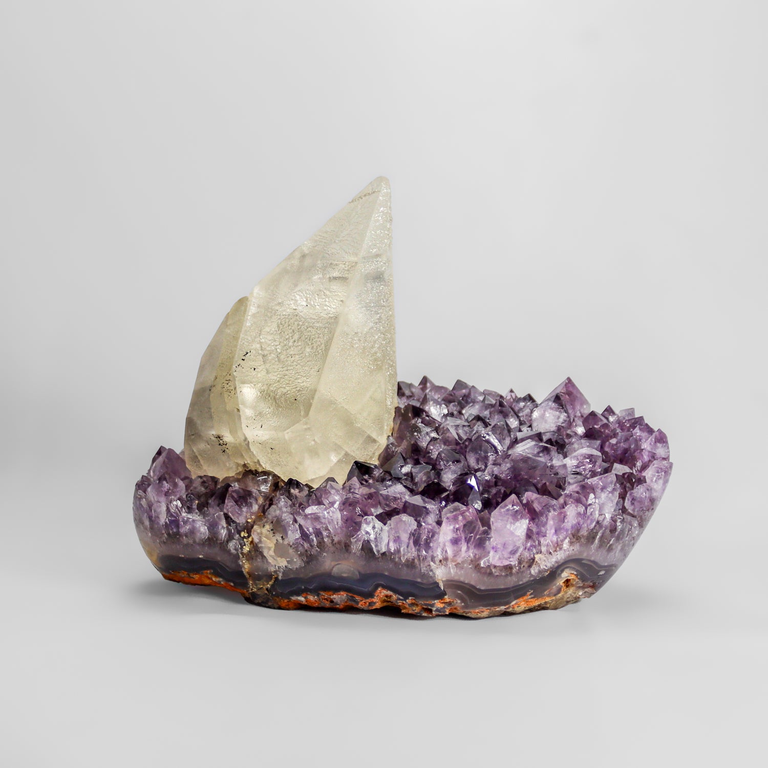 Calcite on Amethyst From San Eugenio, Artigas Dept., Uruguay (12 lbs)(UR-AMG1)