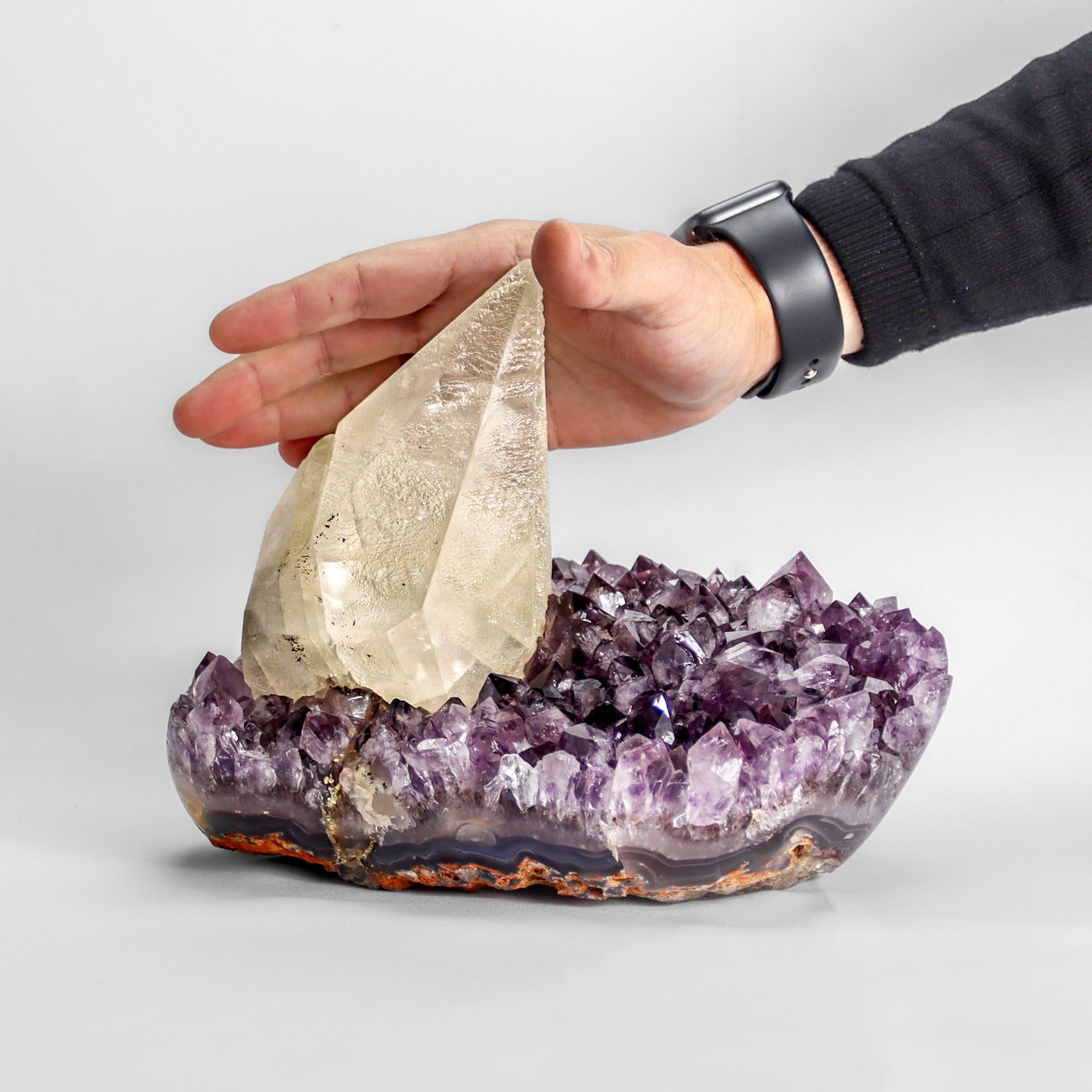 Calcite on Amethyst From San Eugenio, Artigas Dept., Uruguay (12 lbs)(UR-AMG1)