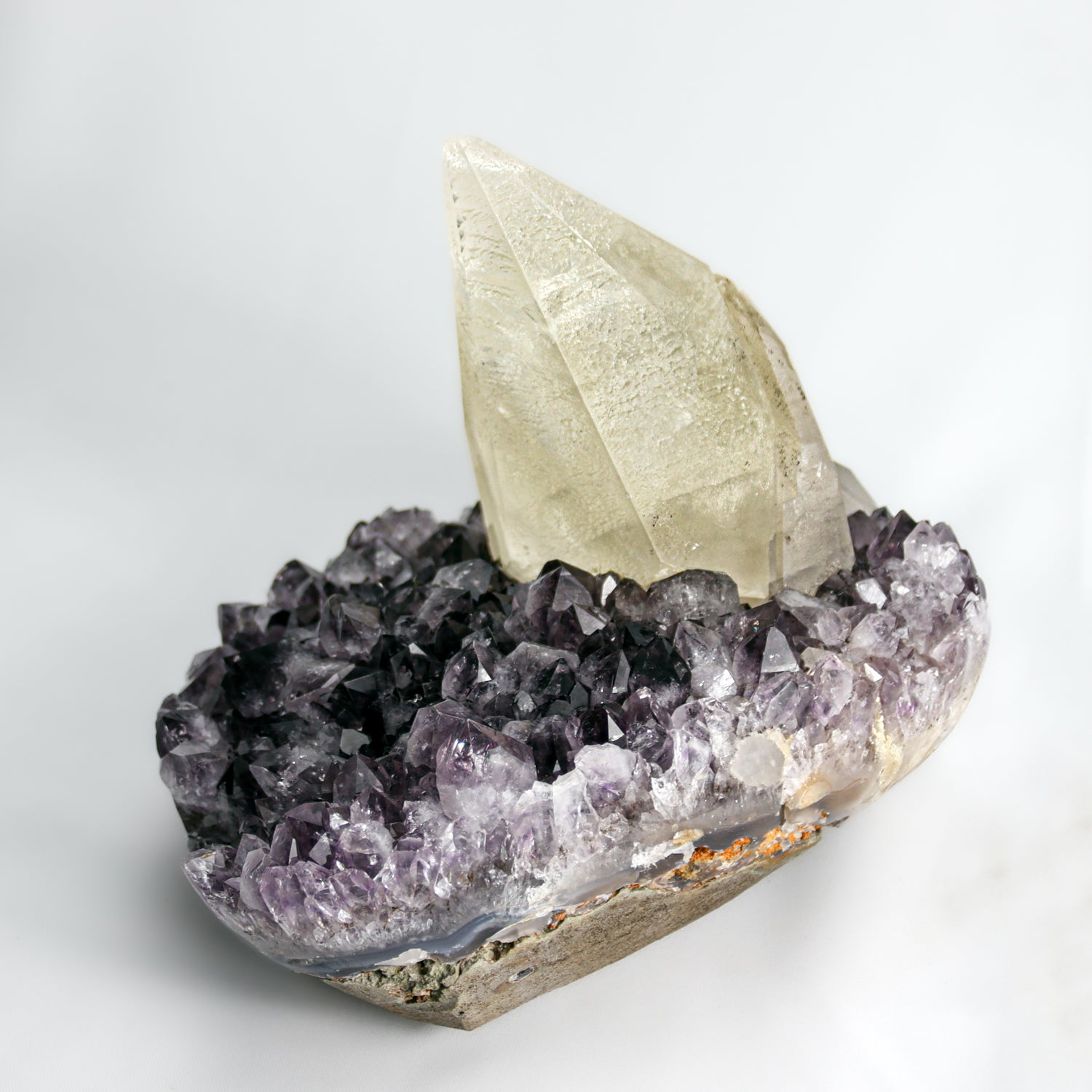 Calcite on Amethyst From San Eugenio, Artigas Dept., Uruguay (12 lbs)(UR-AMG1)