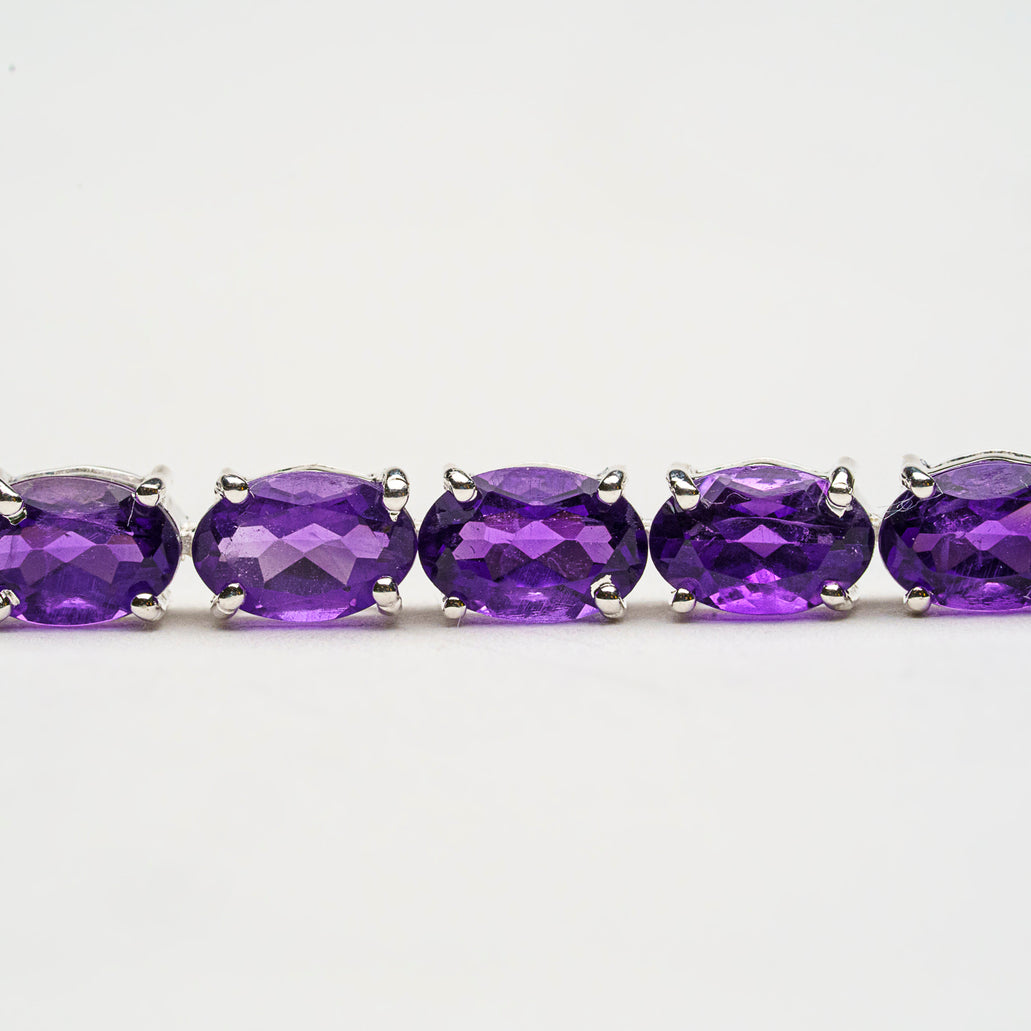 Vintage sterling silver and Amethyst link floral bracelet size buy 8.5 37g RL5644