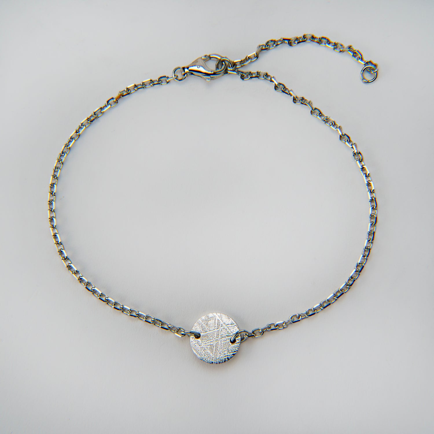 Genuine Muonionalusta Meteorite Pendant Bracelet with Adjustable Sterling Silver Chain