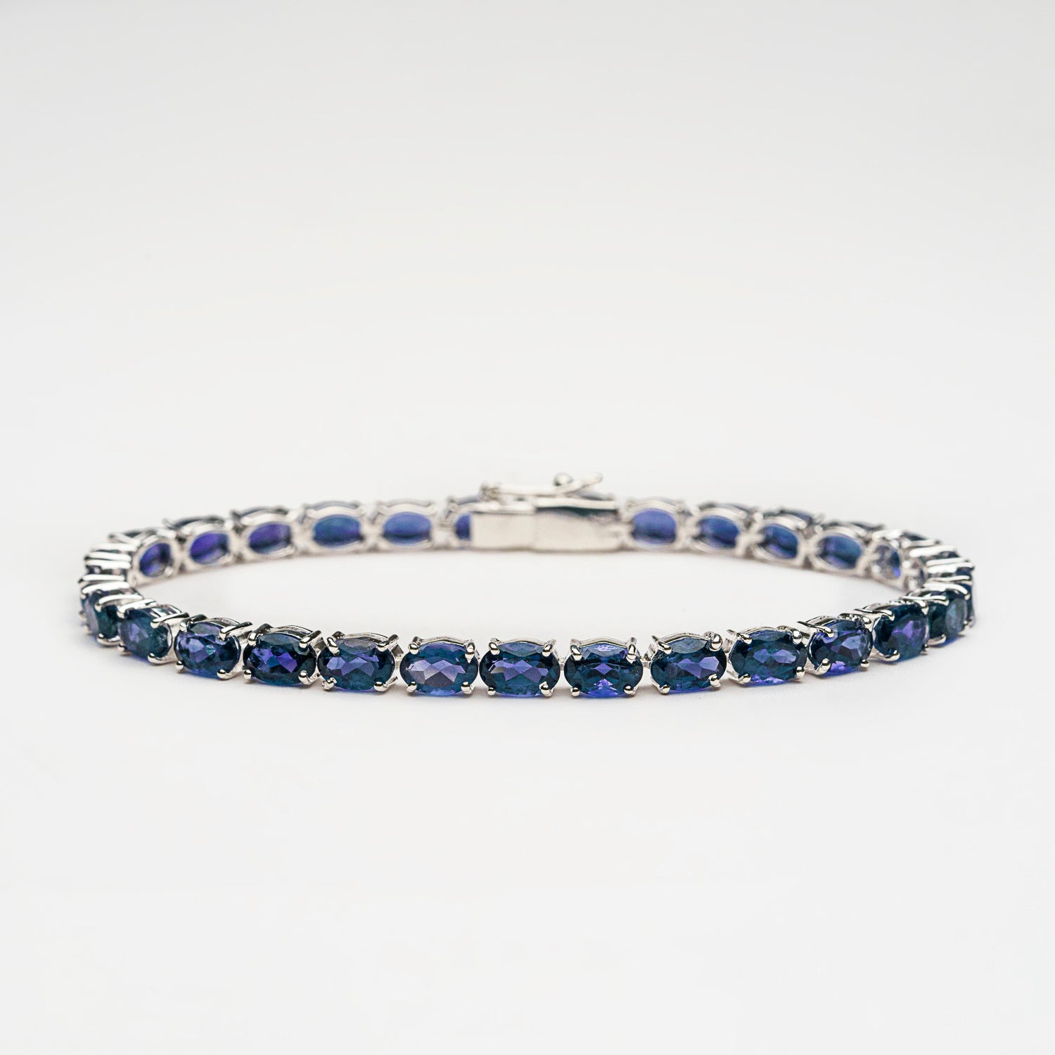 Genuine Sapphire Gemstone Tennis Bracelet in .925 Sterling Silver