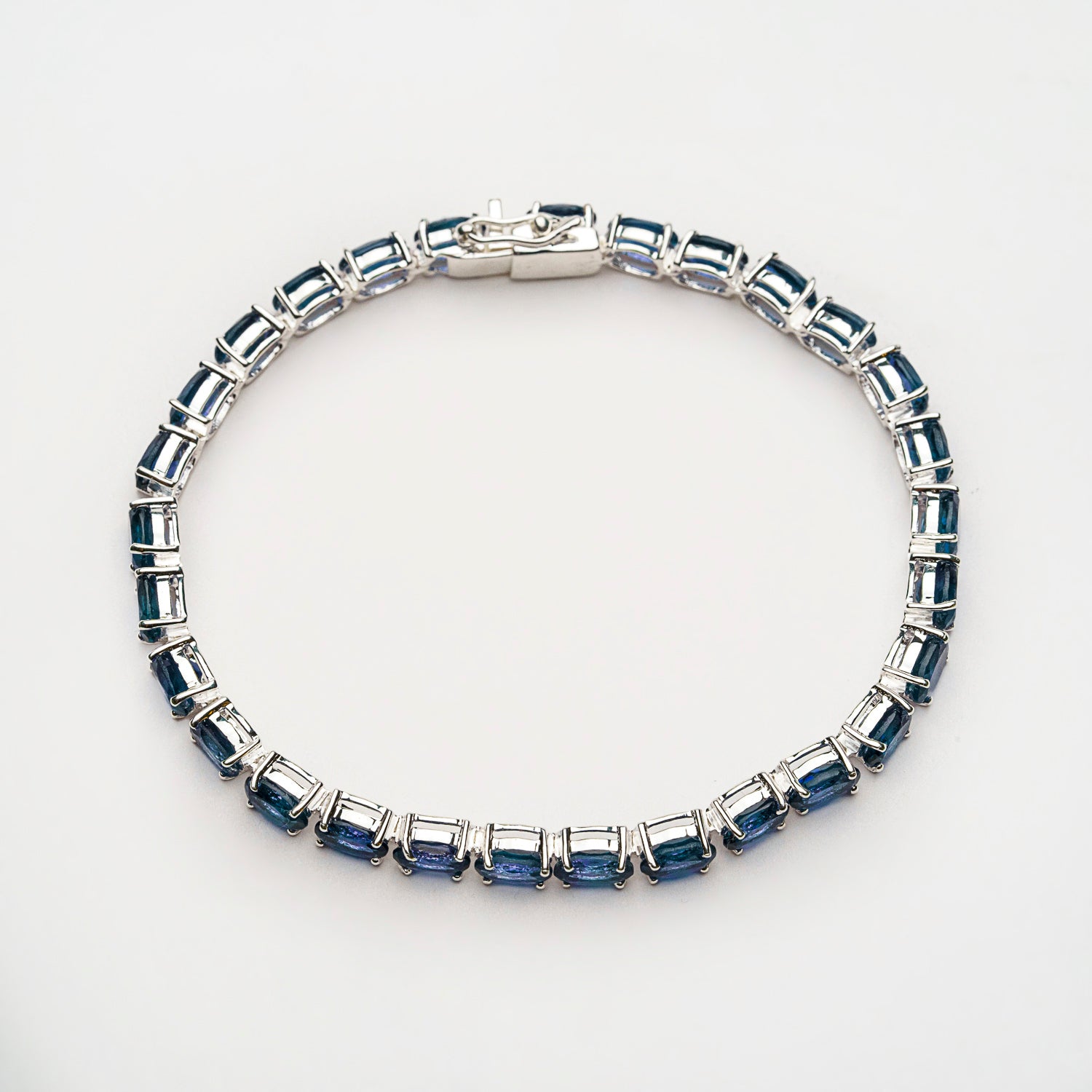 Genuine Sapphire Gemstone Tennis Bracelet in .925 Sterling Silver