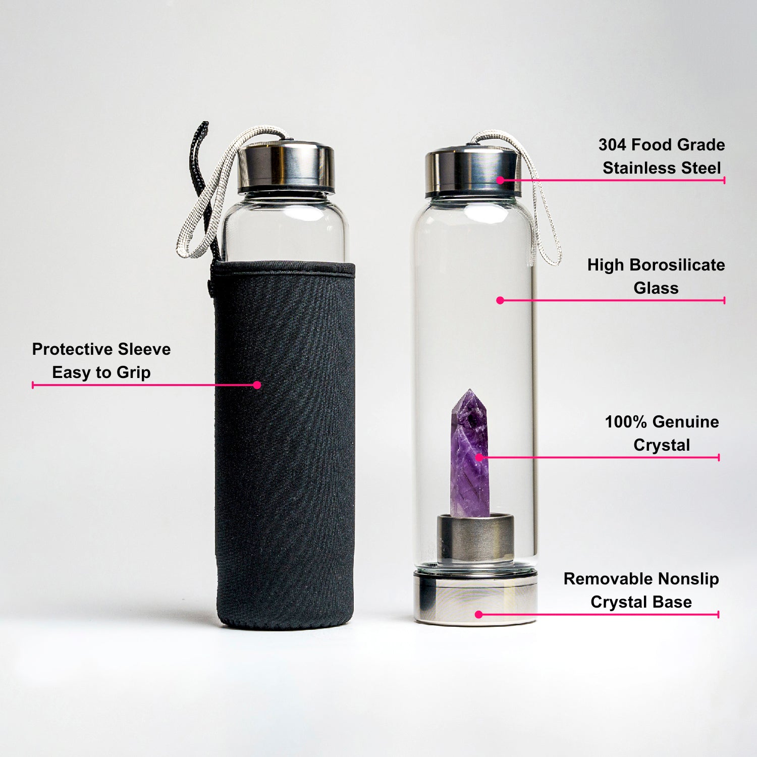 Genuine Amethyst Energy Crystal Water Bottle