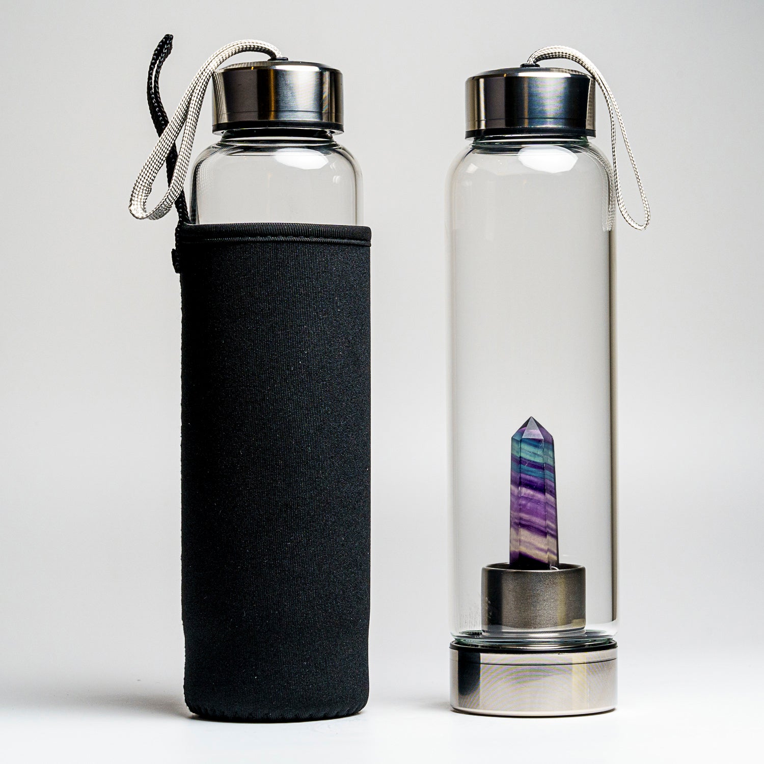 Genuine Rainbow Fluorite Energy Crystal Water Bottle