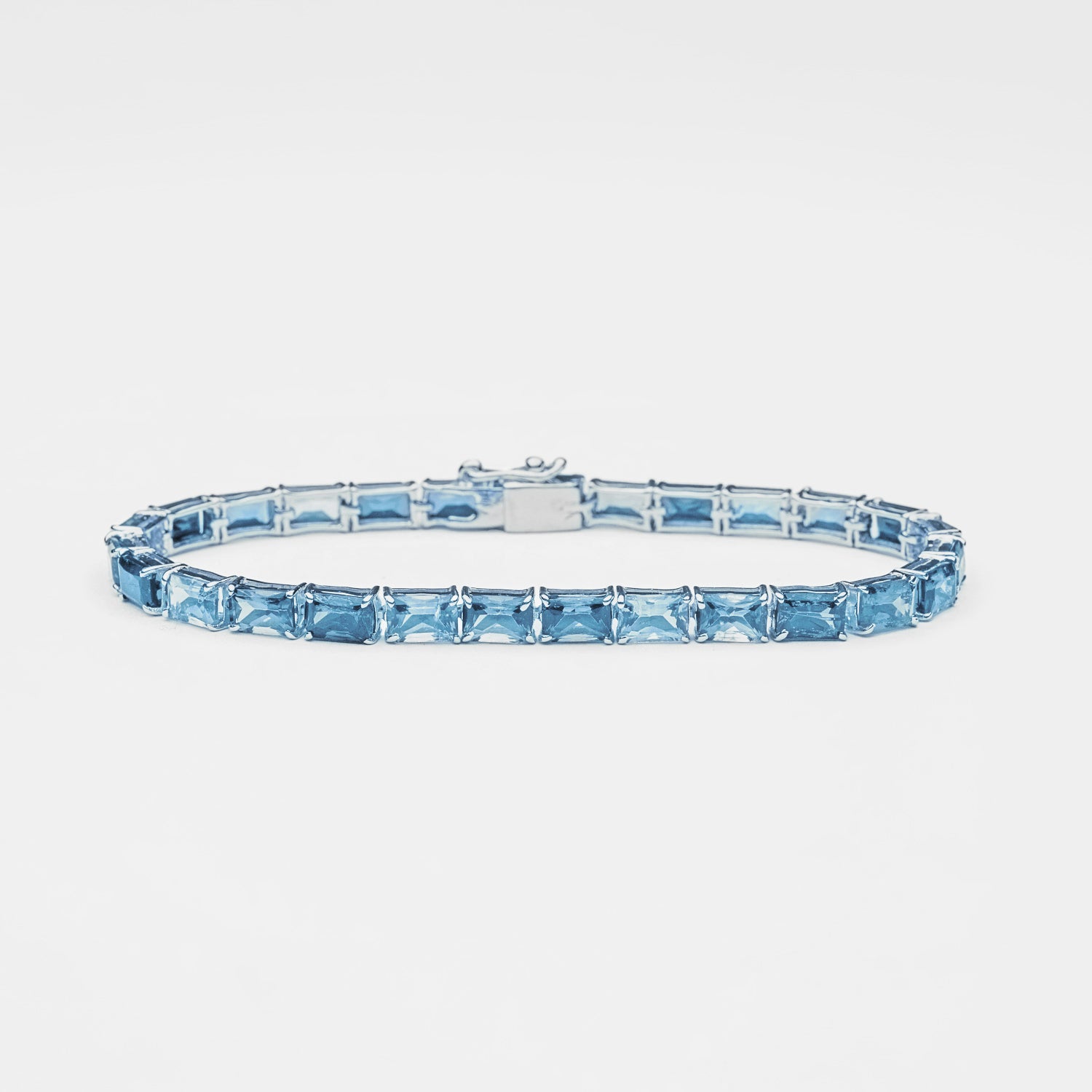 Genuine Aquamarine Gemstone Tennis Bracelet in .925 Sterling Silver