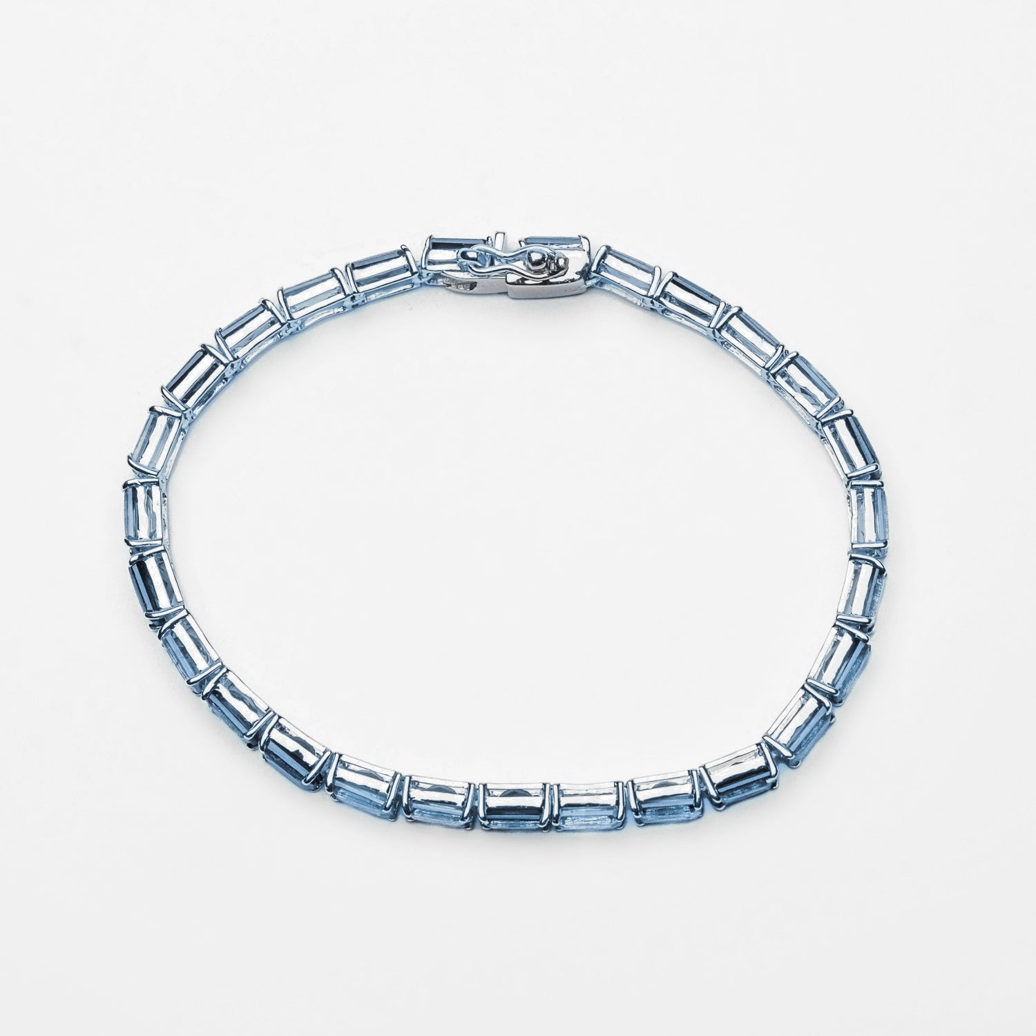 Genuine Aquamarine Gemstone Tennis Bracelet in .925 Sterling Silver