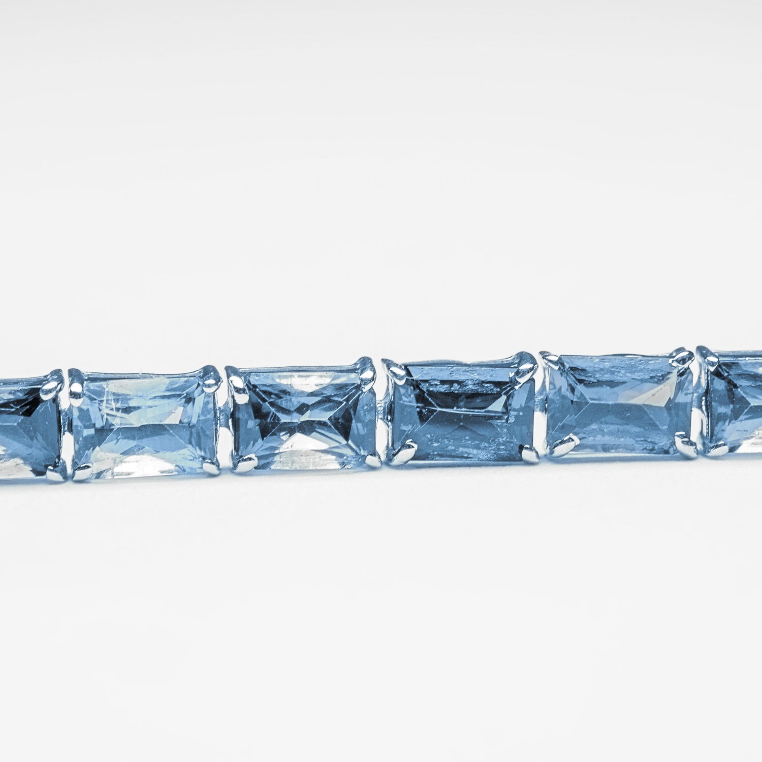Genuine Aquamarine Gemstone Tennis Bracelet in .925 Sterling Silver
